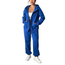 PINSPARK Sweat Suit for Women 2 Piece Set Sweatshirts Fleece High Waisted Sweatpants Tracksuit Set Fall Travel Royal Blue XL