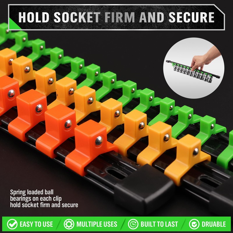 SWANLAKE Organizer Socket Holder, 9PCS 1/4-Inch x 48 Clips, 3/8-Inch