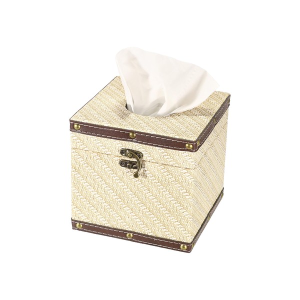 TOLIDA PU+ Wood Square Tissue Box Cover - Retro Household