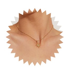 Cimenexe Bohemian Crystal Starburst Choker Necklace Gold Sunburst Pendant Necklace CZ Sun Collar Necklace Rising Sun Twist Chain Necklace Jewellery for Women and Girls Gifts, Zinc, No Gemstone