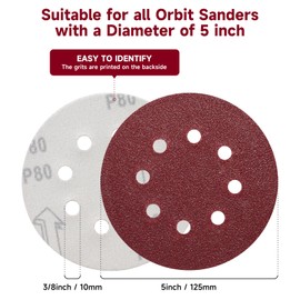 POTUINOM 100 PCS 5 Inch Sanding Discs 800 Grit, Round Hook and Loop Sandpaper for Random Orbital Sander