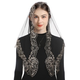 Bozidol Church Mantilla Catholic Veil: Holy Spirit Cross Dove Embroidered Lace Chapel Veils Latin Mass Head Coverings for Women
