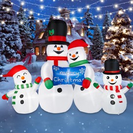 BRDJade 8FT Long Christmas Inflatables Snowman Outdoor Decorations, Christmas Blow Up Snowman Family Inflatable Christmas Decorations Built-in LEDs Snowman Decor for Xmas Holiday Party Garden Yard