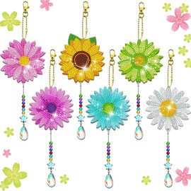 Frundoo Diamond Painting Children's Keyring Set, Craft Girls 3-12 Years, 5D DIY Diamond Painting Pictures Flowers, for Christmas, Children's Birthday Girl Keyring
