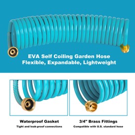 Dphkcey Coil Garden Hose 25FT, Coil Hose, Retractable Curly Water Hose, Lightweight Small Garden Hose with 8 Pattern Spray Nozzle for Garden Lawn Car, RV, Pet, Pool