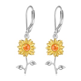 HOPEEZZ Sunflower Earrings for Women Sterling Silver Amber Earrings Sunflower Jewerly Gift for Women