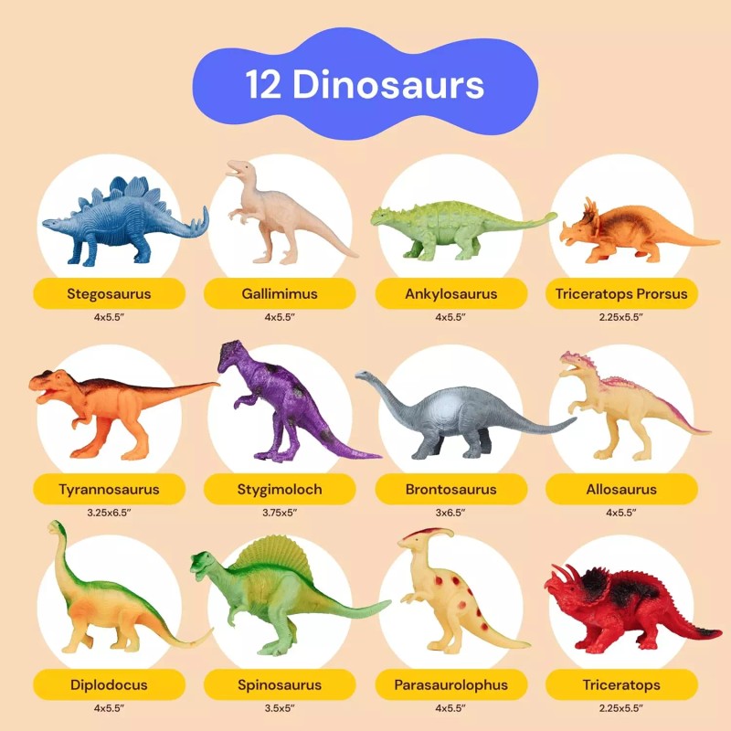 PLAYVIBE Dinosaur Toys for Kids 5-7. 12 Realistic Small Dinosaur