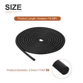 DTGN 4.5mm x 6meters(DXL) Foam Rubber Weather Seal Strip - 1Pack - Good for DIY Furniture - Round EPDM Foam Rubber Weather Stripping - Black