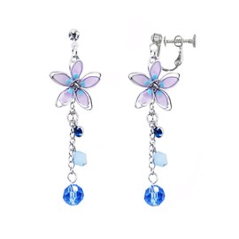ONNFMH 18k Plated Clip-on Dangling Earrings, Floral, Japanese Style, Women's, Resin, Created Diamond