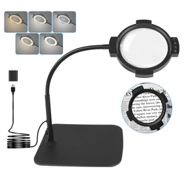 10X Magnifying Glass with Lighted Stand, 54 LED, 5 Color Modes, Stepless Dimmable, Flexible Gooseneck, Hands-Free Desk Lamp for Close Work, Reading, Sewing, and Craft