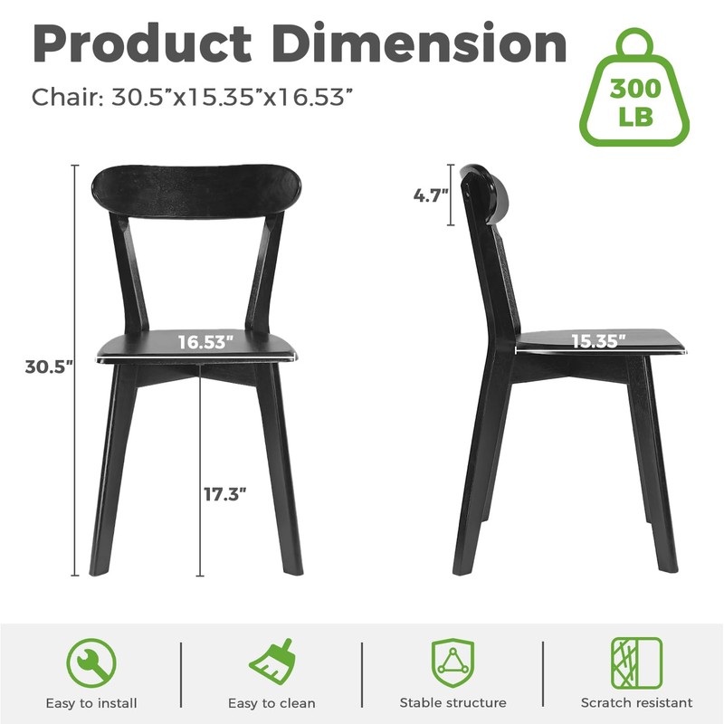 DELAVIN Soild Wood Dining Chairs Set of 2, Oak Wood