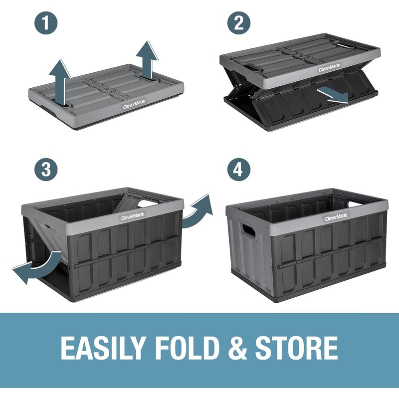 CleverMade Collapsible Storage Bin, Gray, 3PK - 62L (16 Gal)