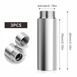 Set of 3 Tap Extension 1/2 Inch x 80 mm, Stainless Steel Shower Head Extension (Inner Thread Diameter 19.5 mm x External Thread Diameter 20.3 mm) Shower Hose Extension Stainless Steel Extension Tube