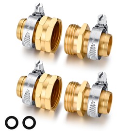 SIGURANTA Garden Hose Repair Connector with Clamps Hose End Repair Kit,3/4" Barb Garden Hose Fittings Male and Female brass garden hose ends (3/4"Barb-2 Set)