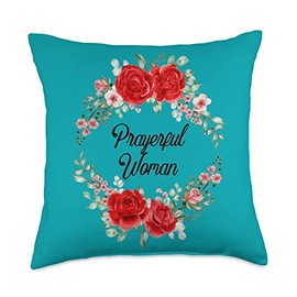 Pioneer Country Farm Prayerful Woman Turquoise Red Rose Throw Pillow
