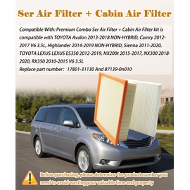New Upgrade Ser Air Filter + Cabin Air Filter Kit Fits For Toyota Sienna 3.5L 2011-2020,Replacement 17801-31130 And 87139-0N010