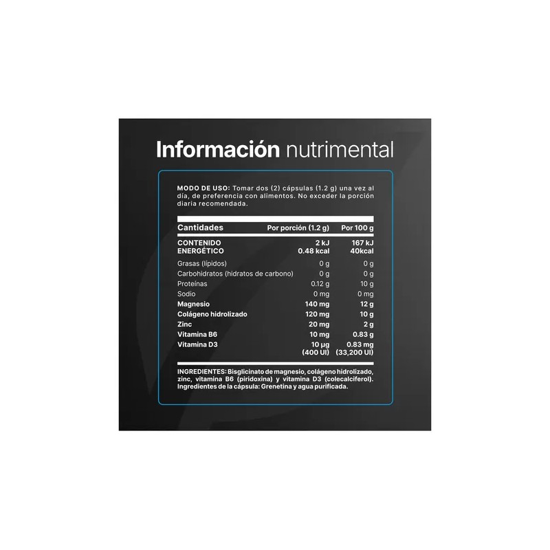 Bisglicinato De Magnesio Con Zinc Vitamina B3 180 Cáp B
