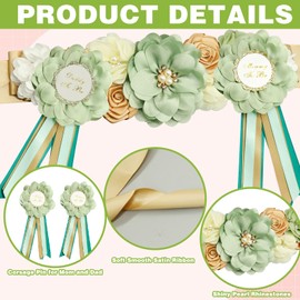 3Pcs Maternity Sash Mother to Be & Daddy to Be Corsage Pin Set, Green Flower Baby Shower Sash Belly Belt Decoration, Pregnancy Sash Expectant Parents Gender Reveal Party Photography Props Supplies
