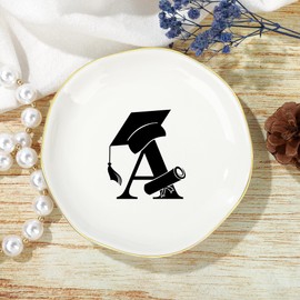 Graduation Gifts for Her, College High Senior Class of 2025 Graduate Gifts for Daughter Granddaughter Niece Women Ceramic Trinket Dish Jewelry Ring Holder Initial A