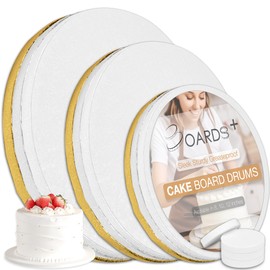 BOARDS+ 9 Pack Cake Drums 8, 10 & 12 Inch in White, Silver & Gold Color | 1/2" Thick CakeBoard Circle Rounds + Free Prop Up Tools | Fully Greaseproof, Sturdy for Heavy/Tiered Cakes