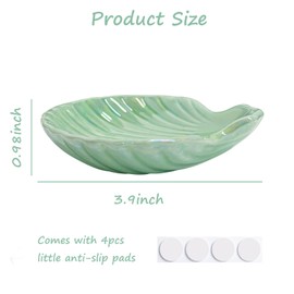 GO2HEJING Ceramic Shell Ring Holder Dish, Small Shell Trinket Dish for Women, Ceramic Beachy Jewelry Plate Bowl for Earrings Necklace, 3.9", Ice Green Iridescent Surface