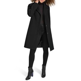 Kenneth Cole Women's Notch Collar Fly Front Single Breasted Topcoat, Black