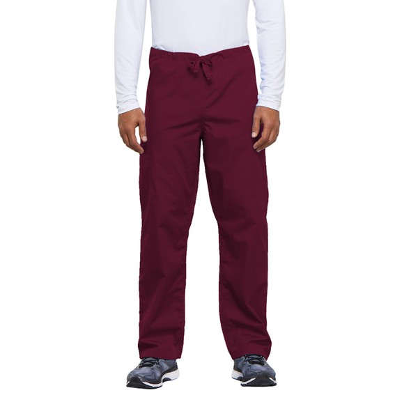 Cherokee Regular Originals Unisex Drawstring Cargo Scrubs Pant, Wine, Medium
