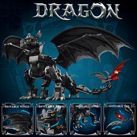 DzirePada Toothless Dragon Building Blocks Kit, 1026 Pieces Creative Film Beasts Animal Model Toy, Drug Enthusiast Clamping Building Blocks Kit, Ideas Gifts for Children, Adults and Office, Home
