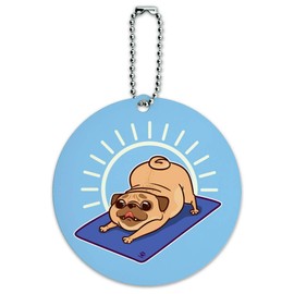 Downward Facing Dog Pug Doing Yoga Round Luggage ID Tag Card Suitcase Carry-On