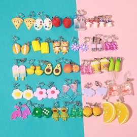 30 Pairs Clip On Earrings Cute Weird Funny Aesthetic Non Pierced Dangle Earrings Set for Women (Clip On V2)