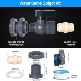 Rain Barrel Spigot, Suswillhit PVC Water Barrel Diverter Kit with Bulkhead Fitting Hose Faucet Adapter and Thread Seal Tape for Water Tanks, Aquariums, Tubs, Pools, Garden Barrels