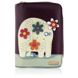 kukubird Elephant Womens Wallet PU Leather Bifold Card Holder with Zipper Coin Pocket Purse-Purple
