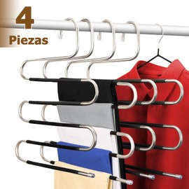 Percha Para Pantalones Perchas Para Ropa, diseño antideslizante, Ganchos para pantalones, Organizadores de Ropa de Acero Inoxidable, Resistentes para Pantalones, Faldas, Bufandas, Accesorios, 4 Piezas