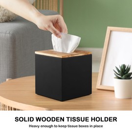 GCWSTJK Black Tissue Box Cover Square - Wooden Tissue Box Holder - Decorative Cube Facial Tissue Dispenser for Vanity Toilet Tank Dresser Nights Stand Kitchen Table Office Countertop