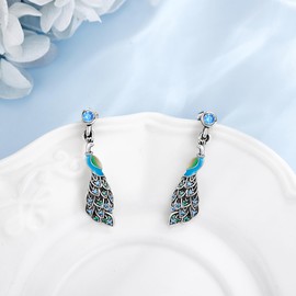 DAYLINLOVE Peacock Earrings for Women S925 Sterling Silver Peacock Dangle Earrings Vintage Animal Jewellery Gifts for Women Peacock Lovers, Sterling Silver, No Gemstone