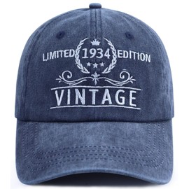 90th Birthday Decorations for Women Men Grandpa Grandma, Funny Embroidered Limited Edition 1934 Hat, 90 Year Old Birthday Gifts Baseball Cap Navy