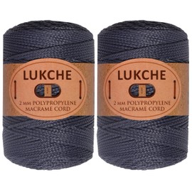 Lukche 1.5-2mm Polyester Macrame Cord 2 Skein (2x153 Yards) 100% Polypropylene Premium Macrame Rope, Colorful Yarn Crochet Macrame Bag Craft for Wall Hangers, Bags, Bottom Plates, Carpets (2 Smoked)