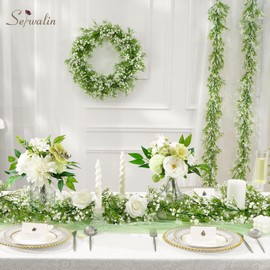 Serwalin 2Pcs 5.9 Ft Babys Breath Garland, Artificial Baby Breath Flower Vines, Faux Greenery Garland Real Touch Gypsophila Hanging Flower Vines for Wedding Arch Party Table Home Wall Decor