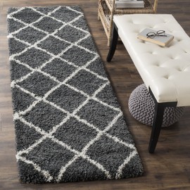 SAFAVIEH Hudson Shag Collection SGH281G Modern Diamond Trellis Non-Shedding Living Room Bedroom Dining Room Entryway Plush 2-inch Thick Runner, 2'3" x 8' , Dark Grey / Ivory