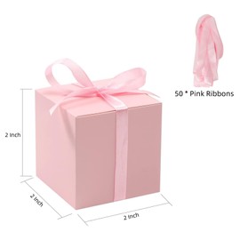 SINGOMON 50PCS Pink Gift Boxes Wedding Favor Boxes Small Gift Boxes 2x2x2 Inch Cube Boxes Candy Boxes with Pink Ribbon for Wedding Decorations, Baby Shower Decorations, Birthday Decorations
