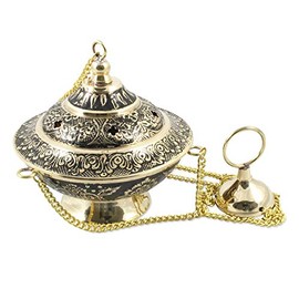 NKlaus Incense Burner Handmade Brass Engraved Painted Incense Burner 2762