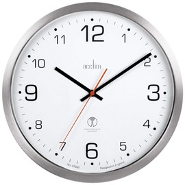 Acctim Atomik Wall Clock Non-Ticking Sweep Radio Controlled Brushed Metal Case Titanium 30cm