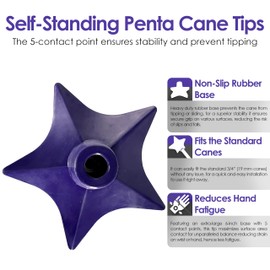 Superstar Self Standing Cane Tip has Non-Slip Heavy Duty Rubber Base to Prevent Slip, Cane Tips 3/4 inch Heavy Duty Replacement, 6-Inch Star Design for Superior Traction & Balance for Seniors (Purple)