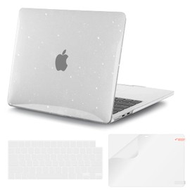 iCasso Compatible with MacBook Air 13.6 inch Case 2024-2022 Release M3 A3113 A2681 M2, Case for MacBook Air 13 inch, Laptop Hard Shell Cases with TPU Keyboard Cover & Screen Protector(Clear Glitter)