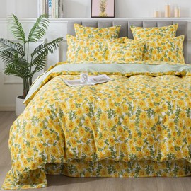 FADFAY Juego de funda de edredón con diseño de girasol tamaño individual Vintage Amarillo Margarita Floral Juego de cama Shabby Botánico 100% Algodón Percal Ultra Suave Funda de edredón con cremallera