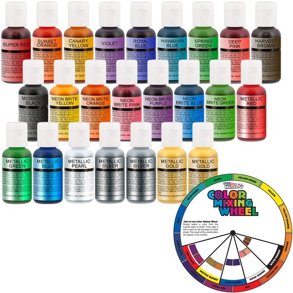 U.S. Cake Supply Deluxe 24 Bottle Airbrush Cake Color Set - The 22 Most Popular Colors in 0.7 fl. oz. (20ml) Bottles Bonus Color Mixing Wheel - Safely Made in the USA product