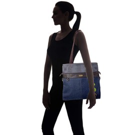 CHALA Denim Convertible Stripe Work Tote in Navy Blue (Coin Purse_ Corgi)