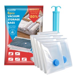 Vacuum Storage Bags, Pack of 8 (Large, 81.3 x 61 cm), Space Saving 80% Vacuum Storage Bags, Storage Bags Vacuum Sealed for Clothes, Blankets, Hand Pump Included