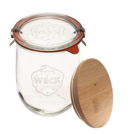 Weck Jars - 35.9 fl. oz Weck Tulip Jars 1 Liter - Sour Dough Starter Jars - Large Glass Jars for Sourdough - Suitable for Canning and Storage - (1 Jar, Glass Lid & Wooden Lid)