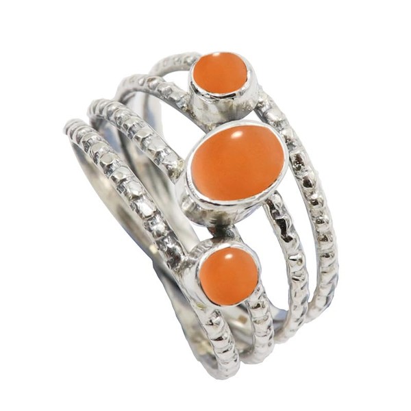 SILVERTROVE Pfirsichfarbener Mondstein-Edelstein-Bandring, Sterlingsilber, ring für Männer und Frauen, Bandring
